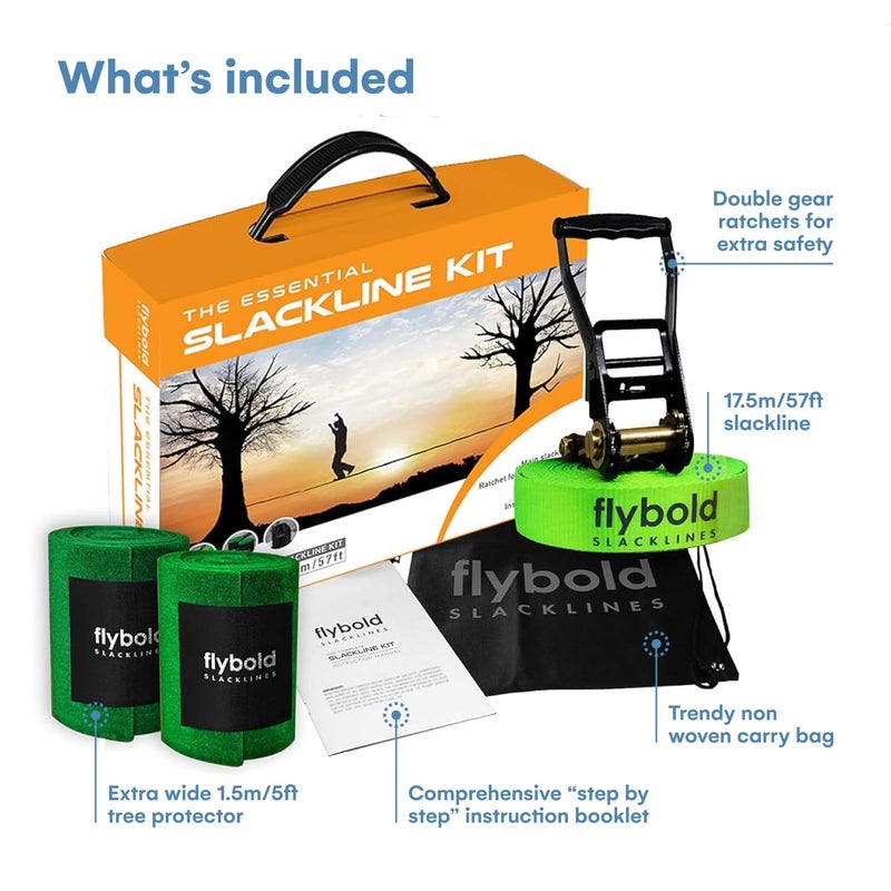 Flybold 57ft Slackline Kit - Slack Lines for Backyard for Kids and Adults with Tree Protectors, Carry Bag and Ratchet - Ninja Slackline Obstacle Course and Balance Rope for Core Strength Training - Image 3